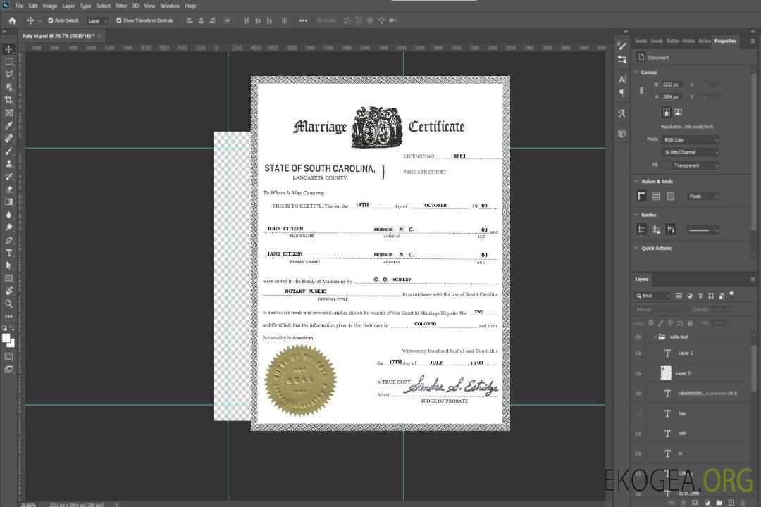 Modèle de certificat de mariage aux États-Unis en Caroline du Sud au format PSD template Modèle de certificat de mariage aux États-Unis en Caroline du Sud au format PSD template